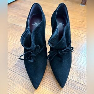 Stuart Weitzman Aokhi Black Suede Pointed Lace-Up Ankle Boots